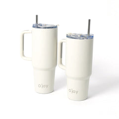 O’jay Matte White Insulated Tumbler with Handle & Straw – 50oz / 40oz – SP17909