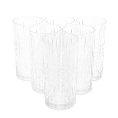 6PCS Glass Set – 400ml | Tall Grid Pattern Drinking Glasses