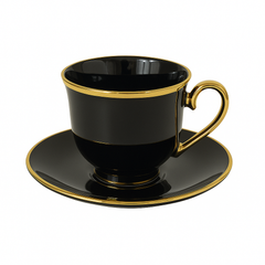 6 Pcs Cup & Saucer Set 150ml – Black with Gold Rim