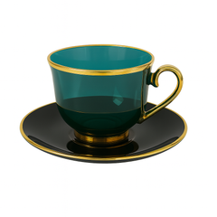 6 Pcs Cup & Saucer Set – Green with Gold Rim