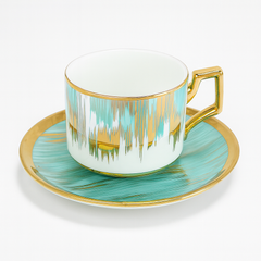 (Pack of 6) 220ml Cup & Saucer Set – White, Gold & Blue