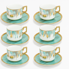 (Pack of 6) 220ml Cup & Saucer Set – White, Gold & Blue