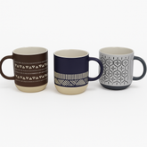 1pc 360ml Ceramic Mug with Geometric Patterns – White, Blue & Black Variants – Modern Coffee & Tea Cups