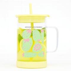 1Pc Cute Printed Glass with Handle & Straw – Drinking Cup