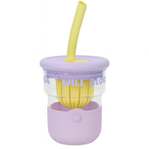 1Pc Cute Flower Glass with Straw & Lid – 1 Pc Drinking Cup (Purple, Blue, Pink, Green)