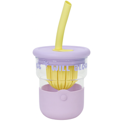 1Pc Cute Flower Glass with Straw & Lid – 1 Pc Drinking Cup (Purple, Blue, Pink, Green)