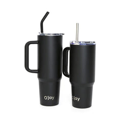 O’jay Matte Black Insulated Tumbler with Handle & Straw – 50oz / 40oz – SP17913