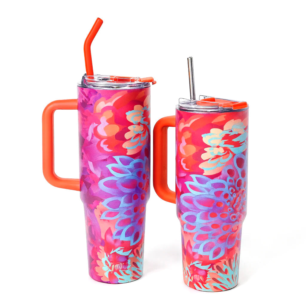 Floral Burst Insulated Tumbler with Handle & Straw – 50oz / 40oz – SP17908