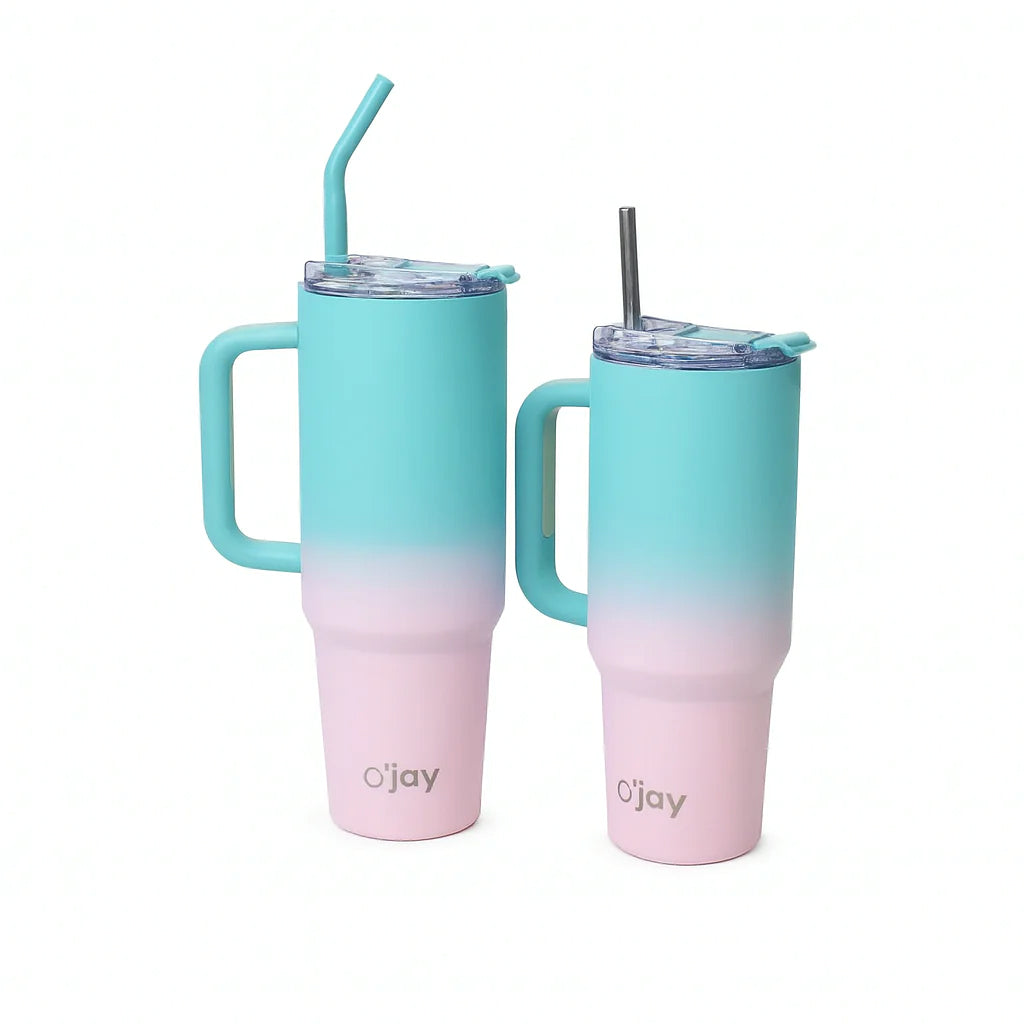 O’jay Aqua & Pink Ombre Insulated Tumbler with Handle & Straw – 50oz / 40oz – SP17920