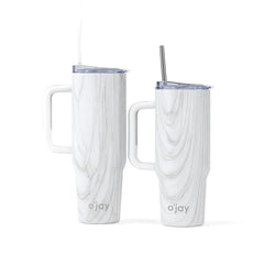 O’jay White Marble Insulated Tumbler with Handle & Straw – 50oz / 40oz – SP17919