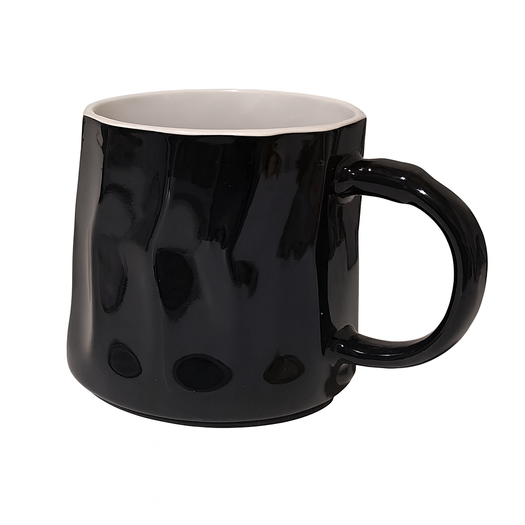 420ML Ripple Ceramic Mug – Black & White | Large Minimalist Coffee Mug