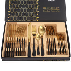 24Pcs Cutlery Set Black & Gold 16 X 10 X 2.5 Inch WS-001