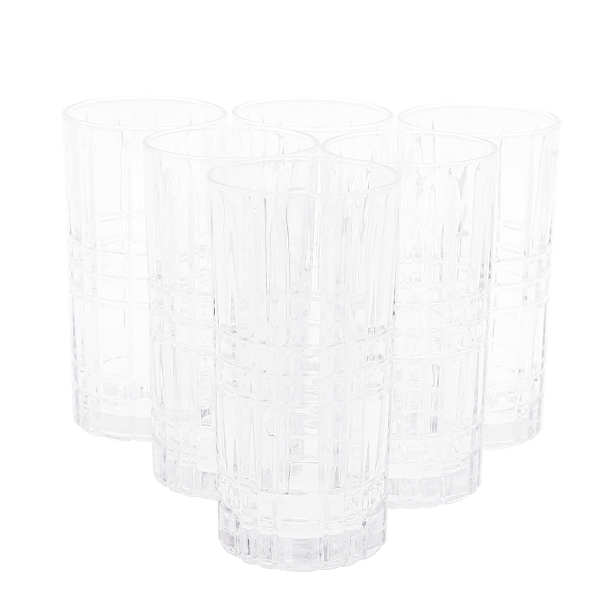 6PCS Glass Set – 400ml | Tall Grid Pattern Drinking Glasses