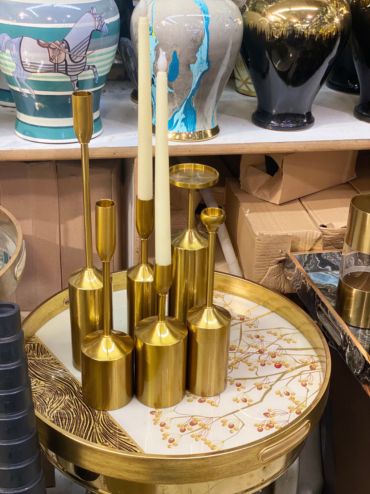 Elite Tray with 6pcs Brass Candle Stand