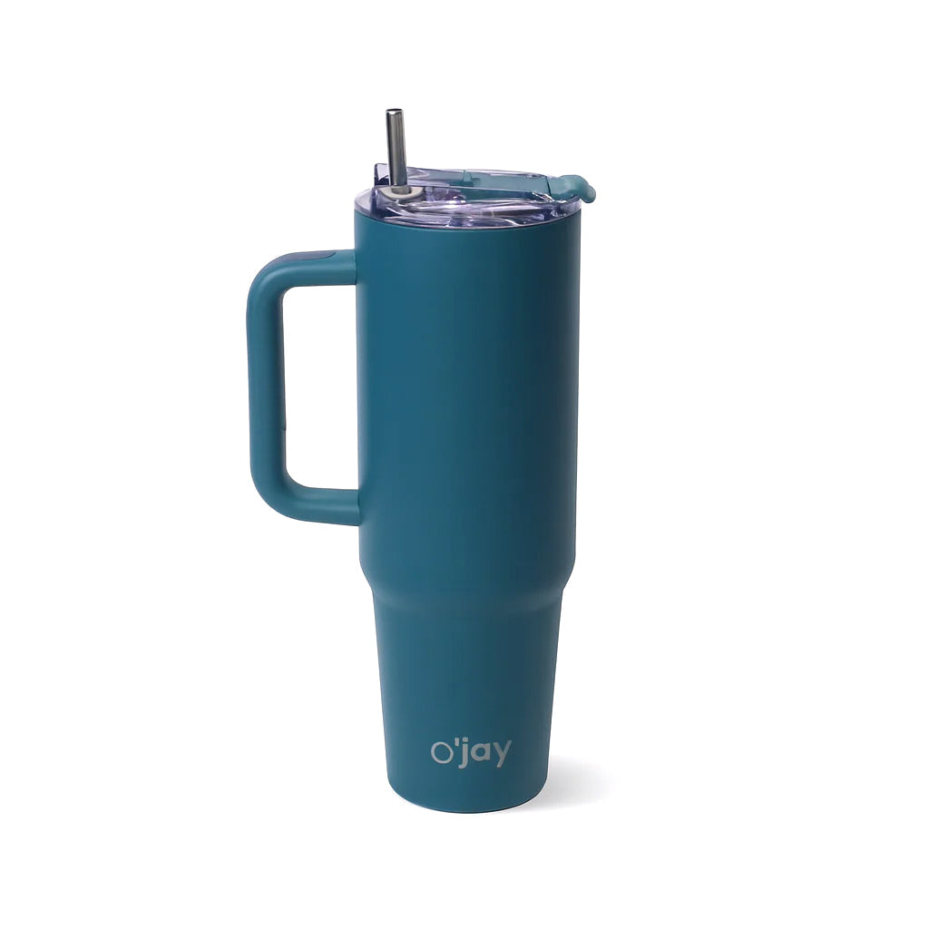O’jay Matte Teal Insulated Tumbler with Handle & Straw – 50oz – SP17925