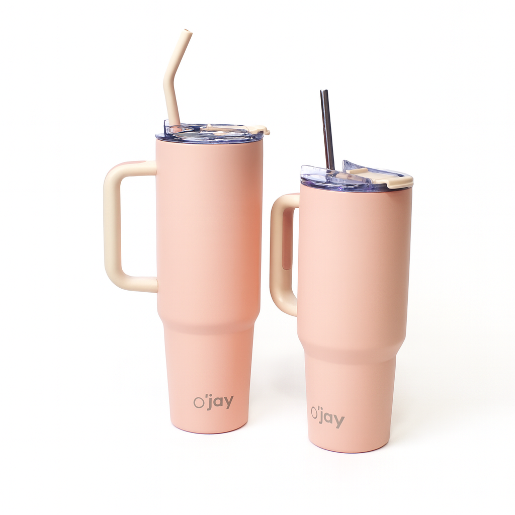 O’jay Matte Peach Insulated Tumbler with Handle & Straw – 50oz / 40oz – SP17910