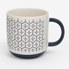 1pc 360ml Ceramic Mug with Geometric Patterns – White, Blue & Black Variants – Modern Coffee & Tea Cups