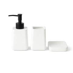 3 Pcs Bathroom Set – Soap Dispenser, Toothbrush Holder & Soap Dish – Grey & White