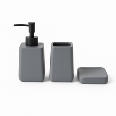3 Pcs Bathroom Set – Soap Dispenser, Toothbrush Holder & Soap Dish – Grey & White