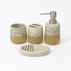 4 Pcs Bathroom Set – Soap Dispenser, Toothbrush Holder, Tumbler & Soap Dish – Ceramic Terrazzo Design