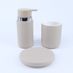 3 Pcs Bathroom Set – Soap Dispenser, Toothbrush Holder & Soap Dish – Beige