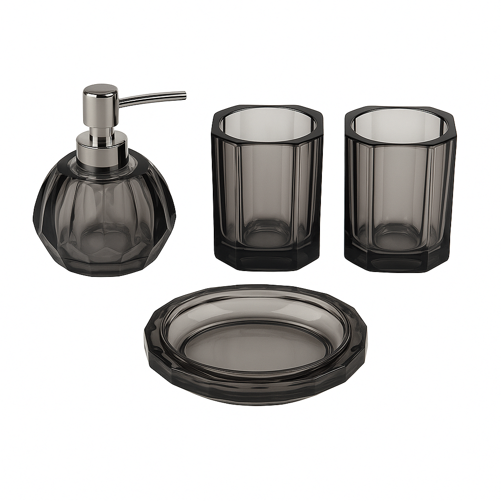 Premium Gray Pumpkin-Shaped Toiletries Set – 4 Pieces (Acrylic)
