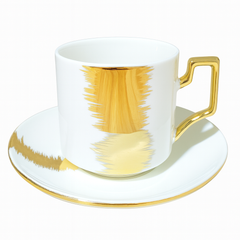 12Pcs 6 person Cup & Saucer Set 220ml – White & Gold (Brush Pattern)