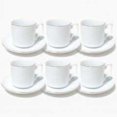 6 pcs Cup & Saucer Set 220ml – White with Gold Rim