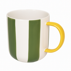 480ML Striped Ceramic Mug – Yellow, Green, or Red Variant with Dual Tone Handle