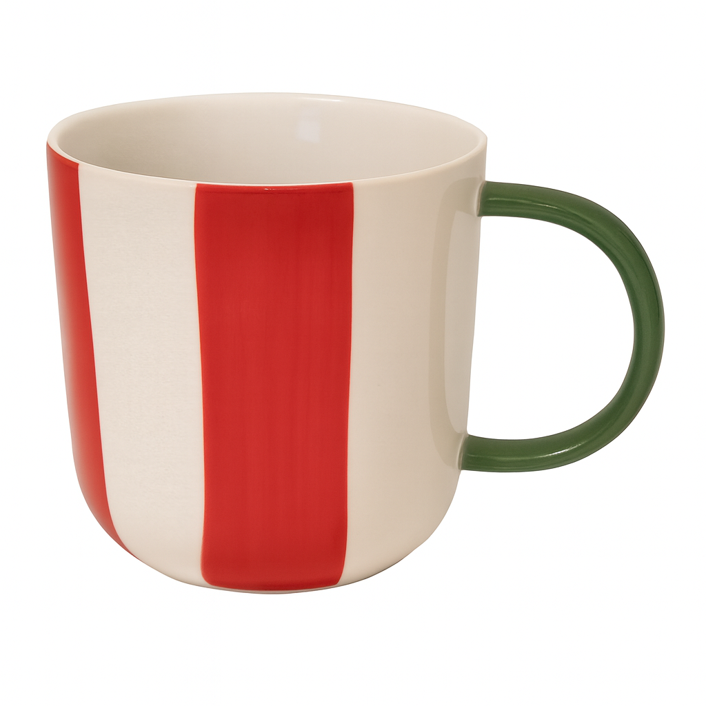 480ML Striped Ceramic Mug – Yellow, Green, or Red Variant with Dual Tone Handle
