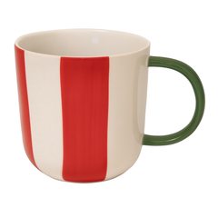 480ML Striped Ceramic Mug – Yellow, Green, or Red Variant with Dual Tone Handle