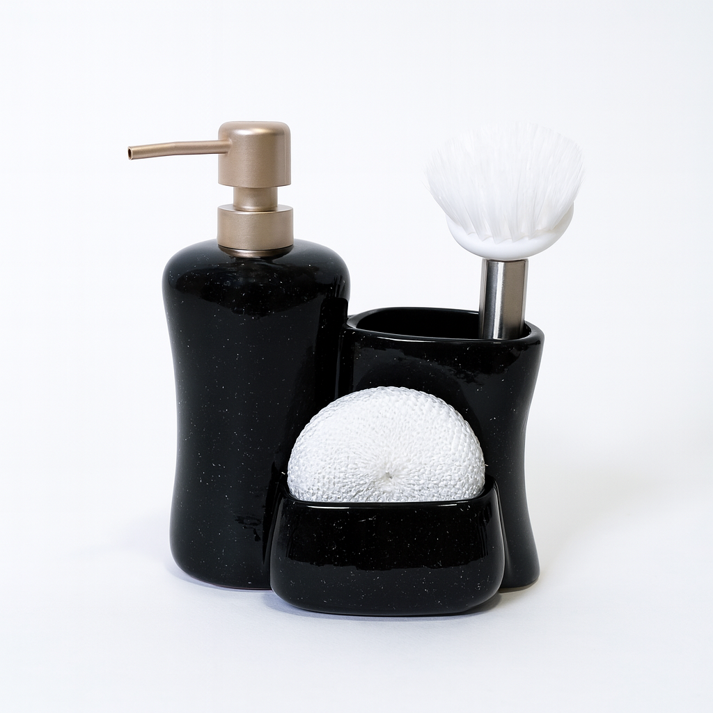 3 Pcs Attached Soap Dispenser Set with Holder – Ceramic Bathroom Accessory – 2 Colours