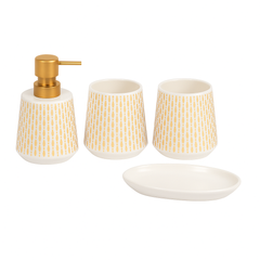 4 Pcs Bathroom Set – Soap Dispenser, Toothbrush Holder, Tumbler & Soap Dish – Ceramic with Modern Cut-Out Design – 2 Colours Black and White