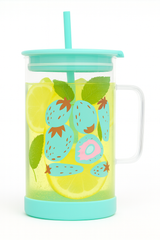 1Pc Cute Printed Glass with Handle & Straw – Drinking Cup