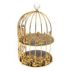 Decorative Cage‑Style Serving Stand – 2‑Tier with Crystal Knob & Gold Frame