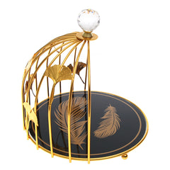 Decorative Cage‑Style Serving Stand – 1‑Tier with Crystal Knob & Gold Frame
