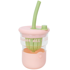 1Pc Cute Flower Glass with Straw & Lid – 1 Pc Drinking Cup (Purple, Blue, Pink, Green)