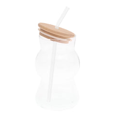 Glass Tumbler with Bamboo Lid & Straw – 450ml