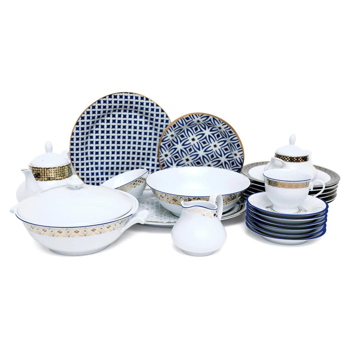 45Pcs Dinner Set (Gold Jaal Blue)