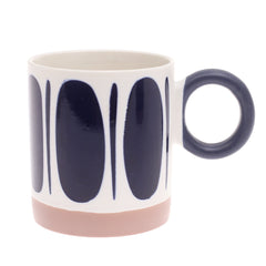 White Ceramic Mug with Black Oval Pattern